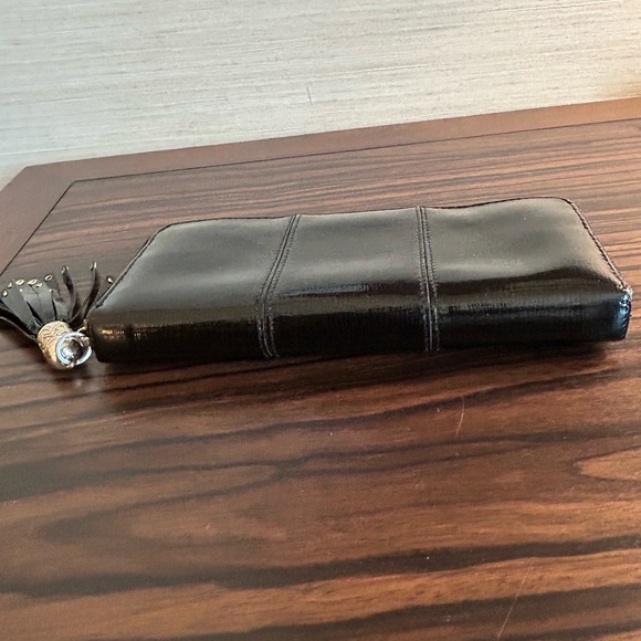 Cole Haan Black Patent Leather Tassel Zip Wallet - Picture 5 of 12